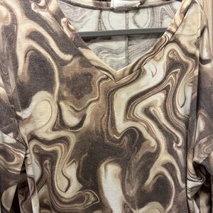 Brown Swirl V-Neck Women's Top Zenana